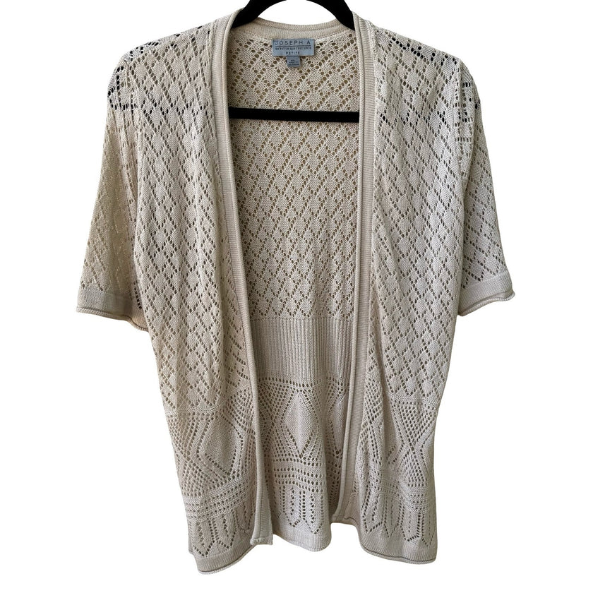 Joseph A Coastal Grandmacore Boho Cottagecore Pointelle Open Front Knit Cardigan