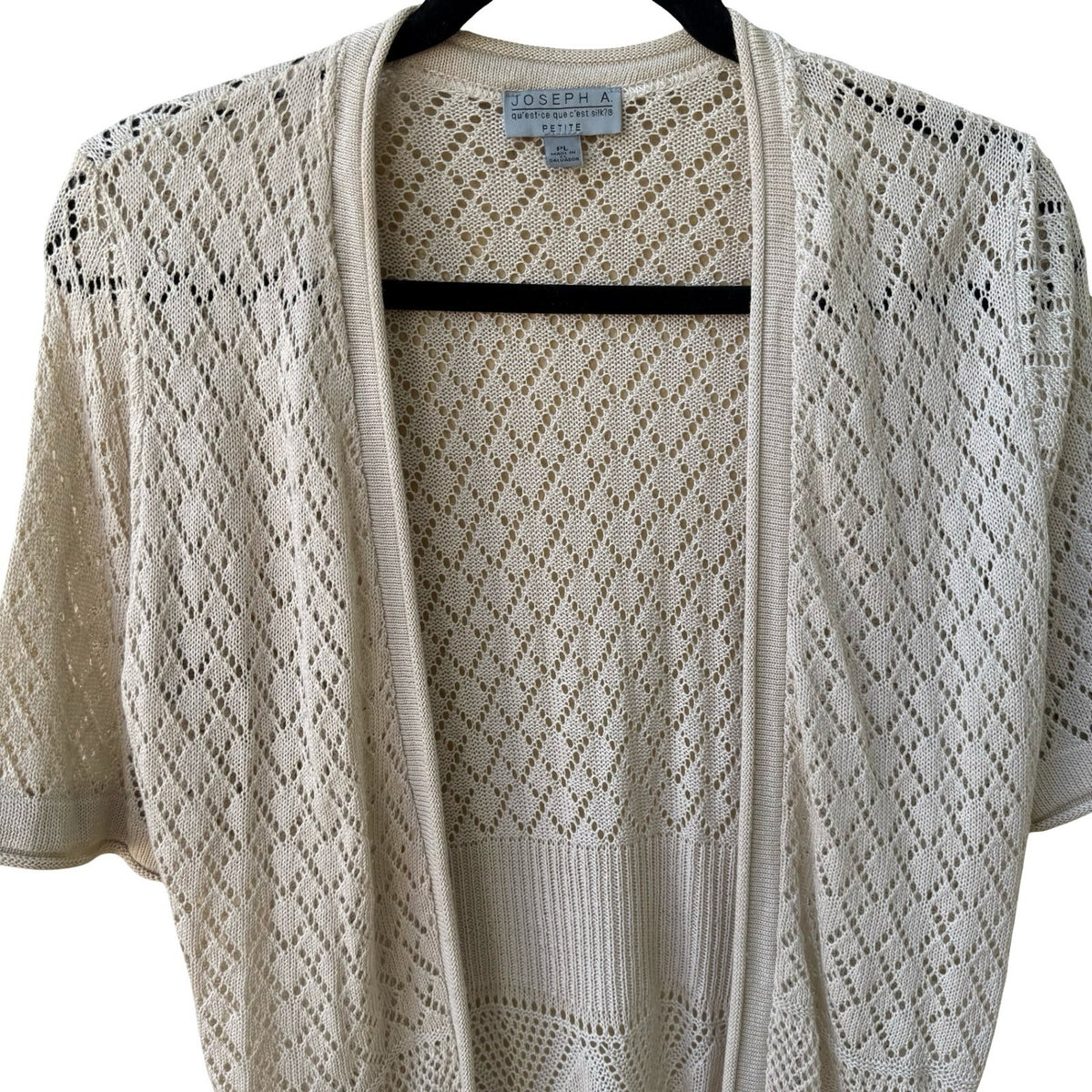 Joseph A Coastal Grandmacore Boho Cottagecore Pointelle Open Front Knit Cardigan