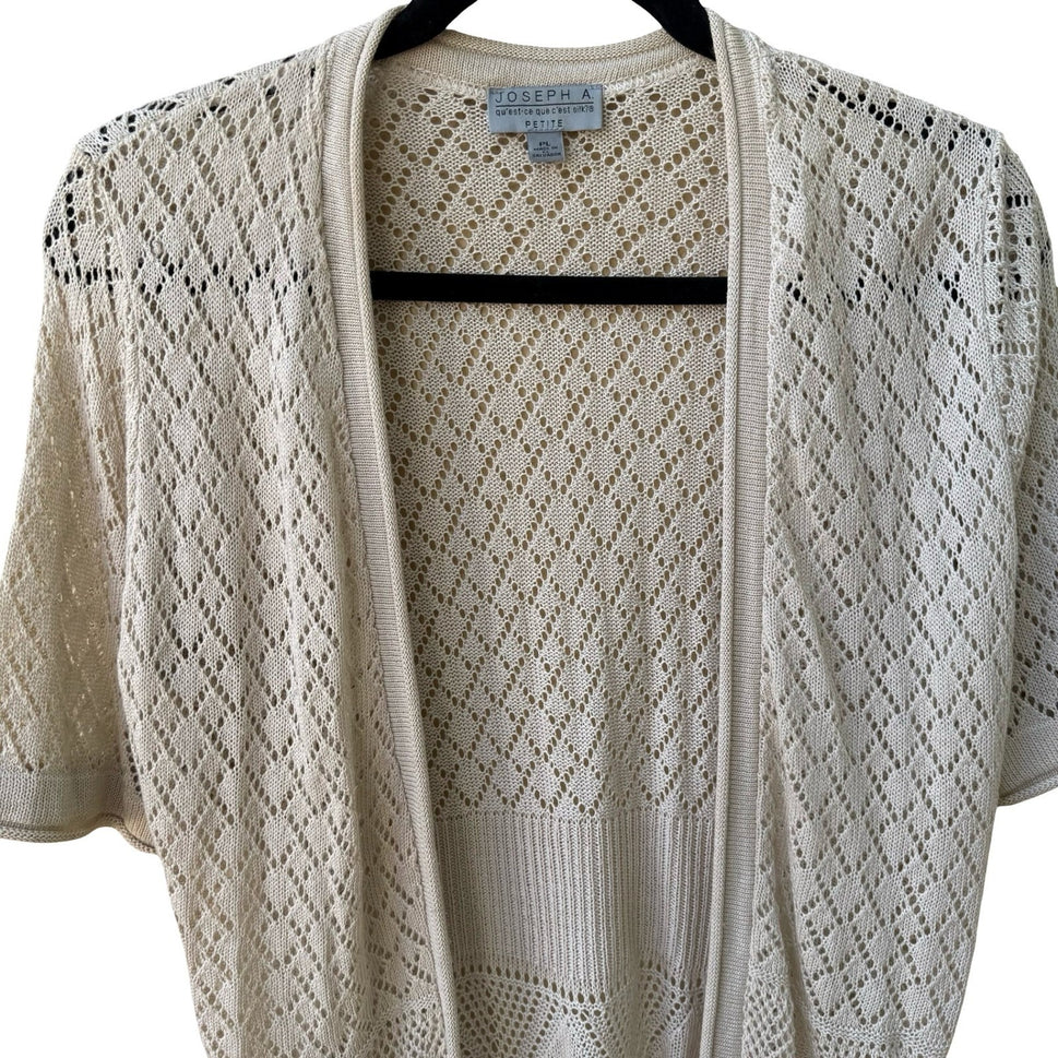 Joseph A Coastal Grandmacore Boho Cottagecore Pointelle Open Front Knit Cardigan