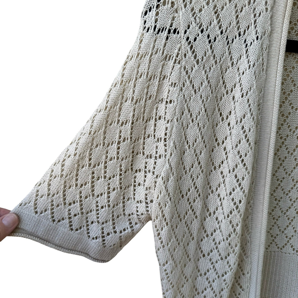 Joseph A Coastal Grandmacore Boho Cottagecore Pointelle Open Front Knit Cardigan