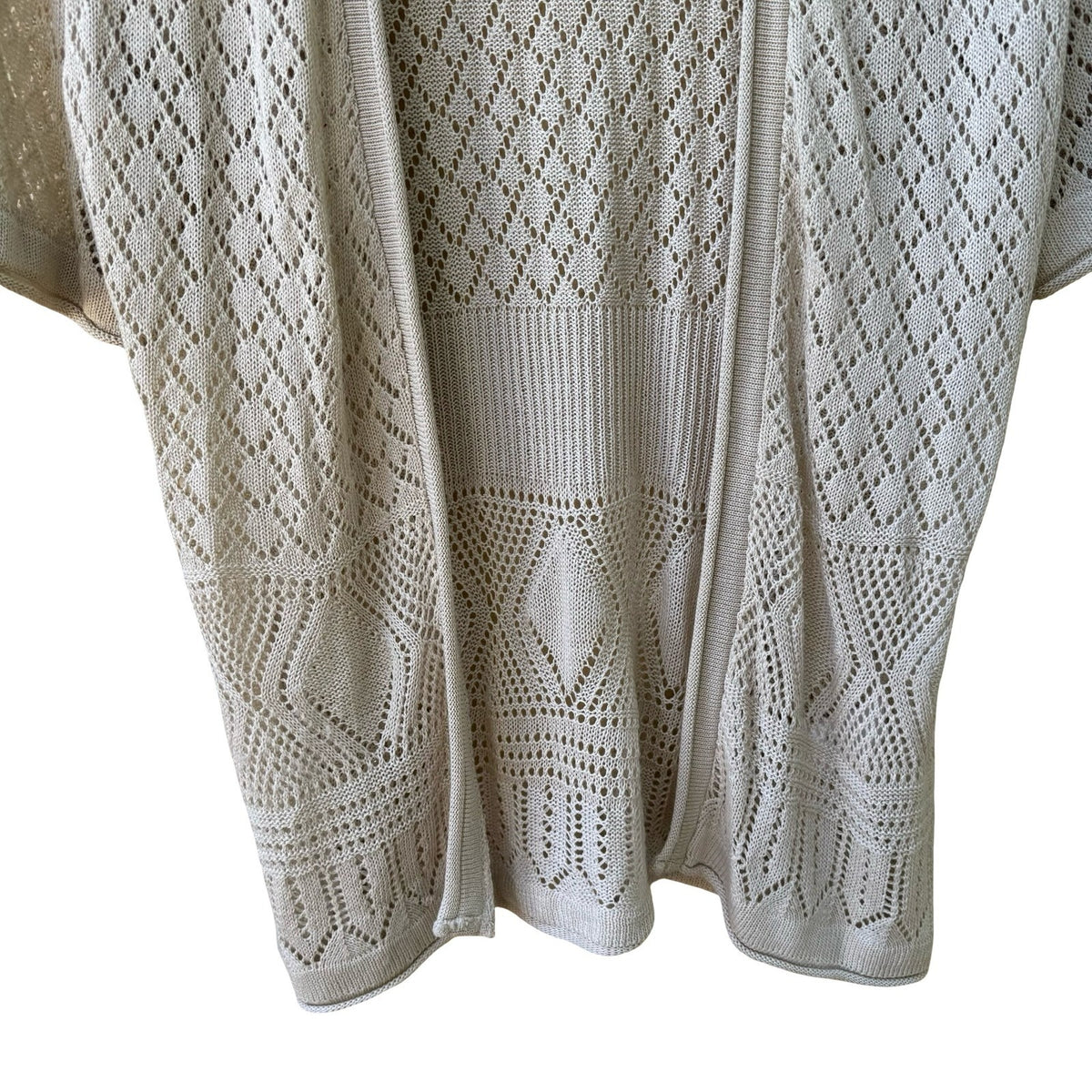 Joseph A Coastal Grandmacore Boho Cottagecore Pointelle Open Front Knit Cardigan