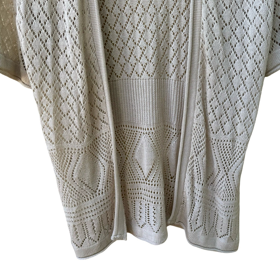 Joseph A Coastal Grandmacore Boho Cottagecore Pointelle Open Front Knit Cardigan
