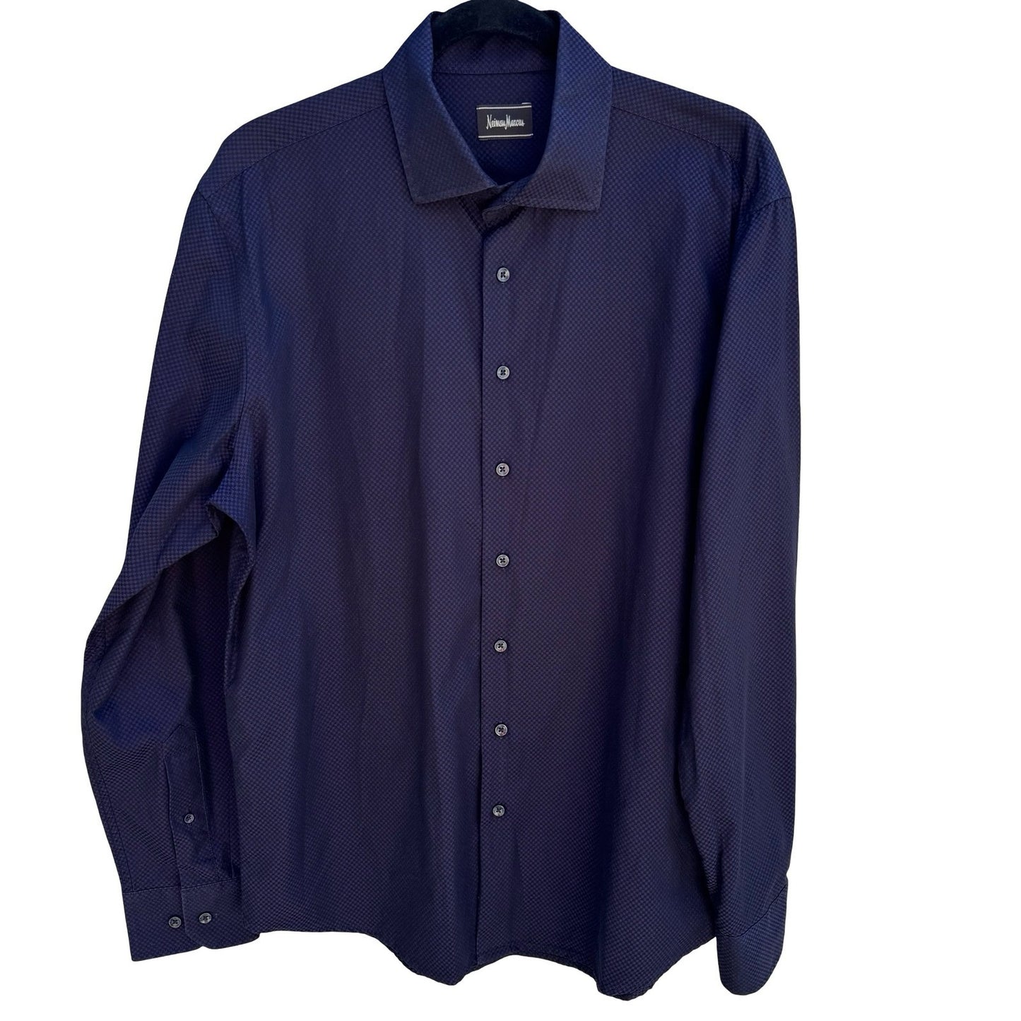 Neiman Marcus Purple Micro Check Quiet Luxury Cotton Old Money Shirt Mens L