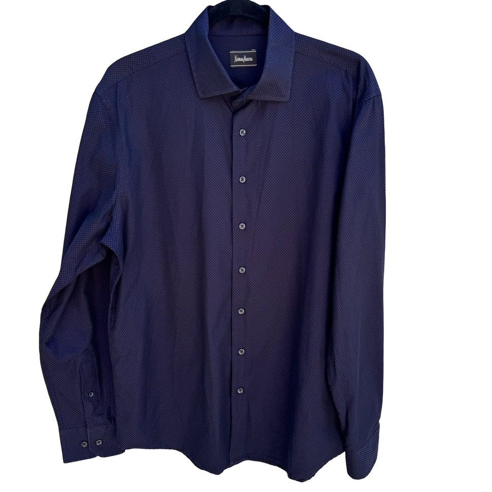 Neiman Marcus Purple Micro Check Quiet Luxury Cotton Old Money Shirt Mens L