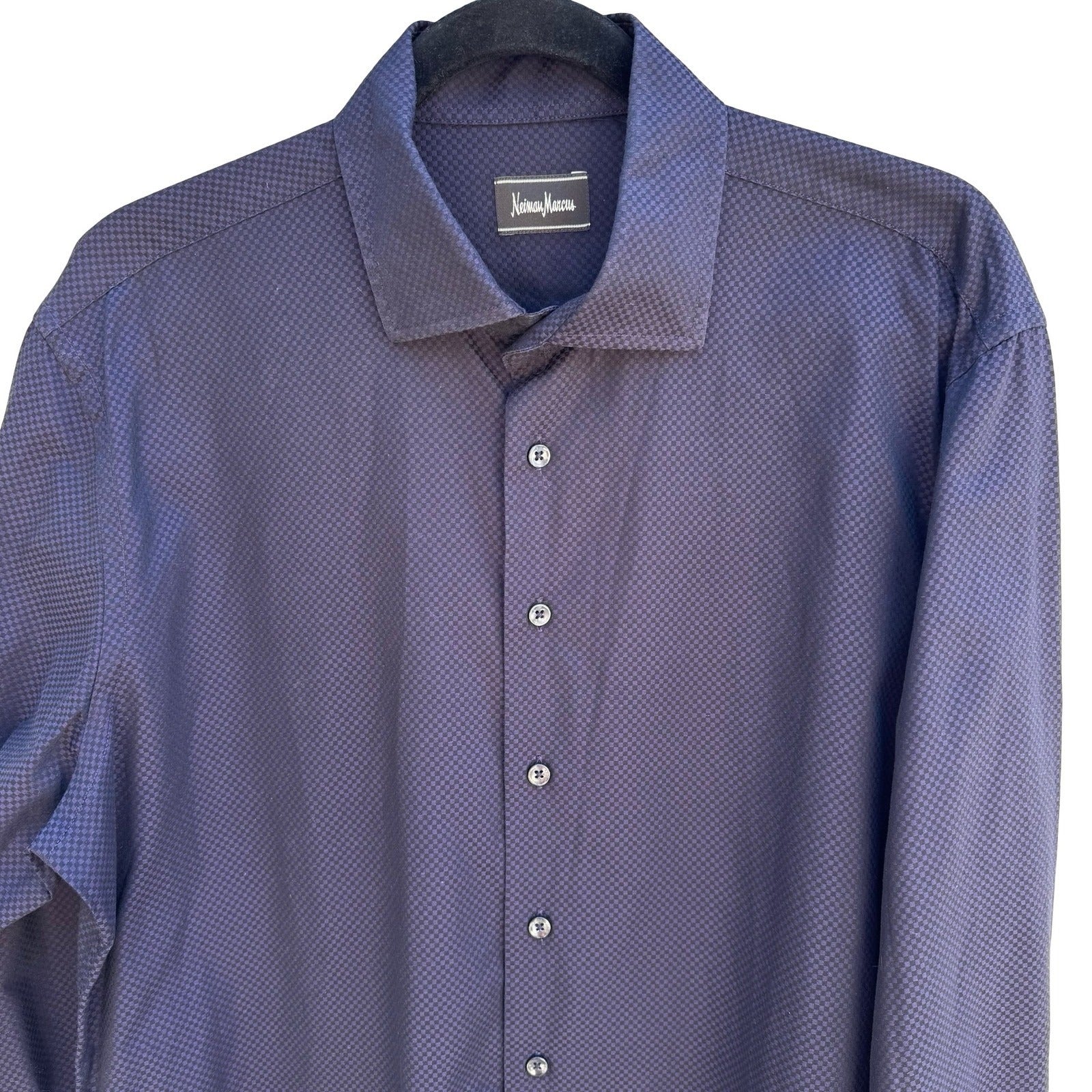 Neiman Marcus Purple Micro Check Quiet Luxury Cotton Old Money Shirt Mens L