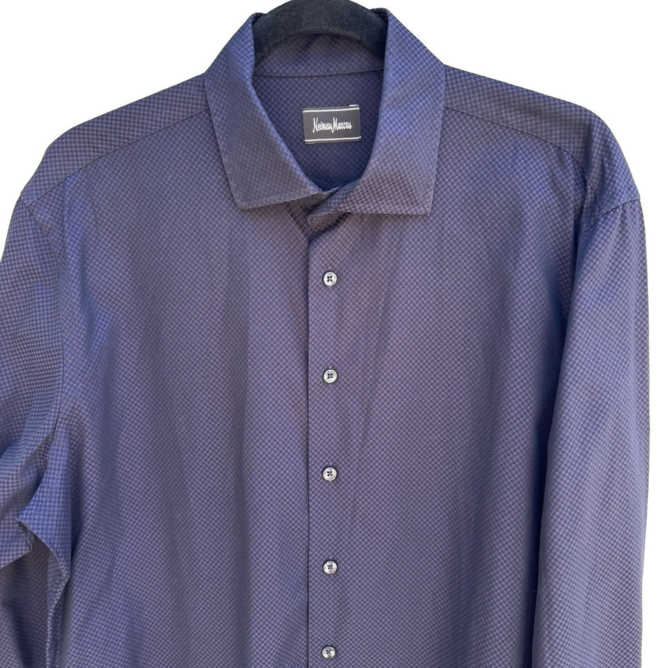 Neiman Marcus Purple Micro Check Quiet Luxury Cotton Old Money Shirt Mens L