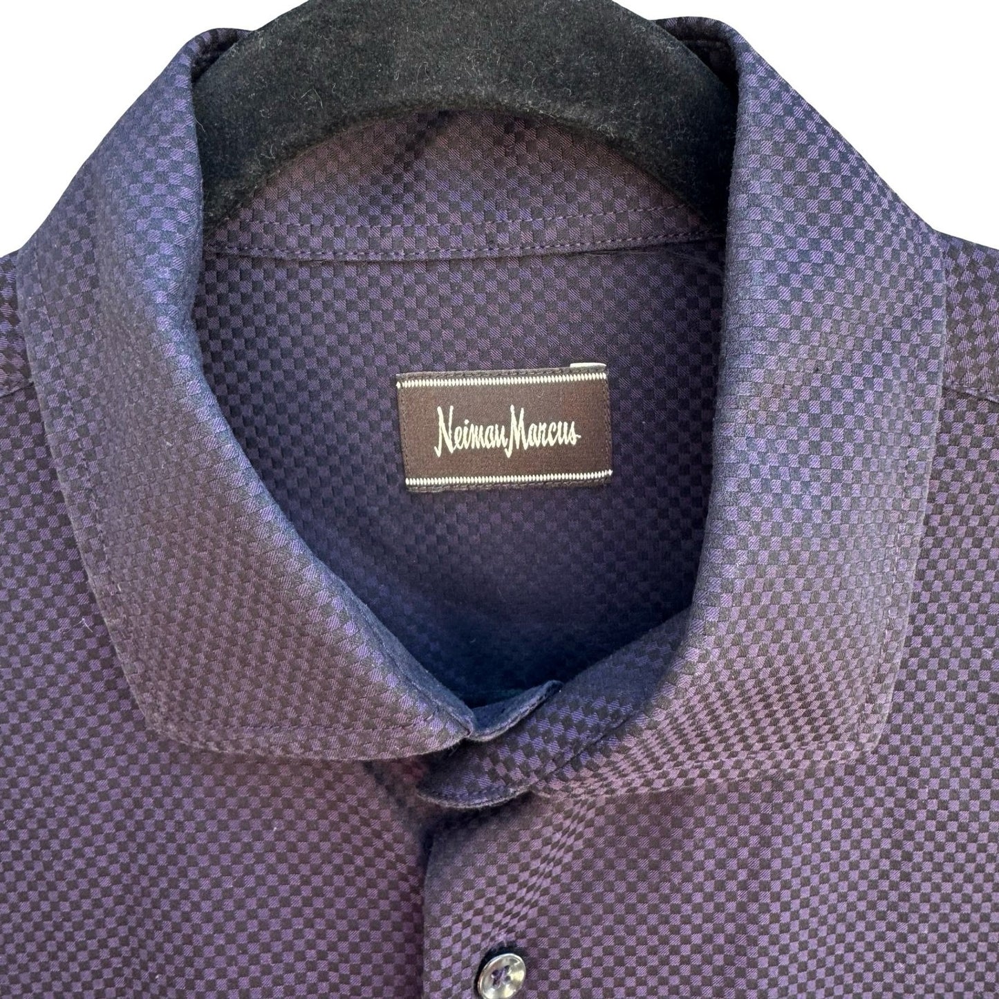 Neiman Marcus Purple Micro Check Quiet Luxury Cotton Old Money Shirt Mens L