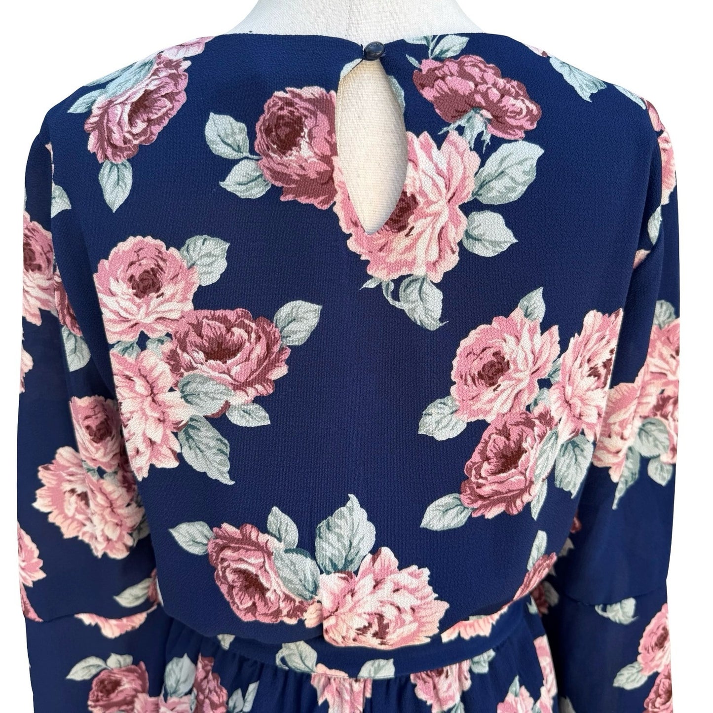 Lily Rose Navy Floral Long Sleeve Split Cuff Romper S Cottage Romantic Boho