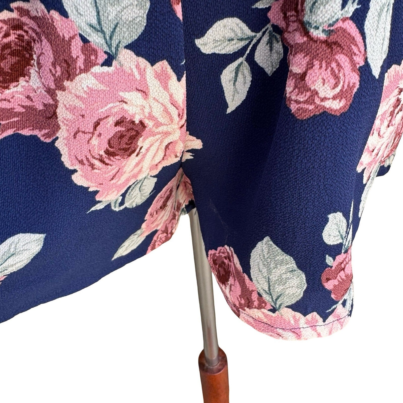 Lily Rose Navy Floral Long Sleeve Split Cuff Romper S Cottage Romantic Boho