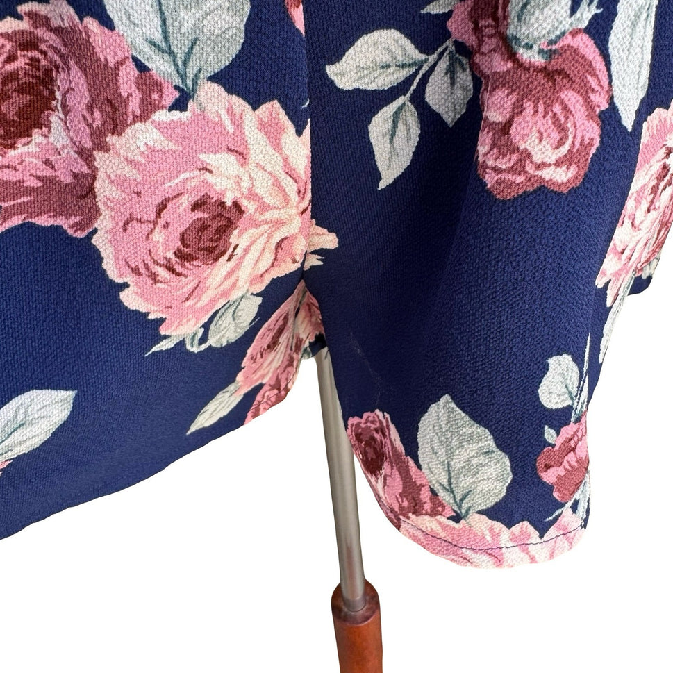 Lily Rose Navy Floral Long Sleeve Split Cuff Romper S Cottage Romantic Boho