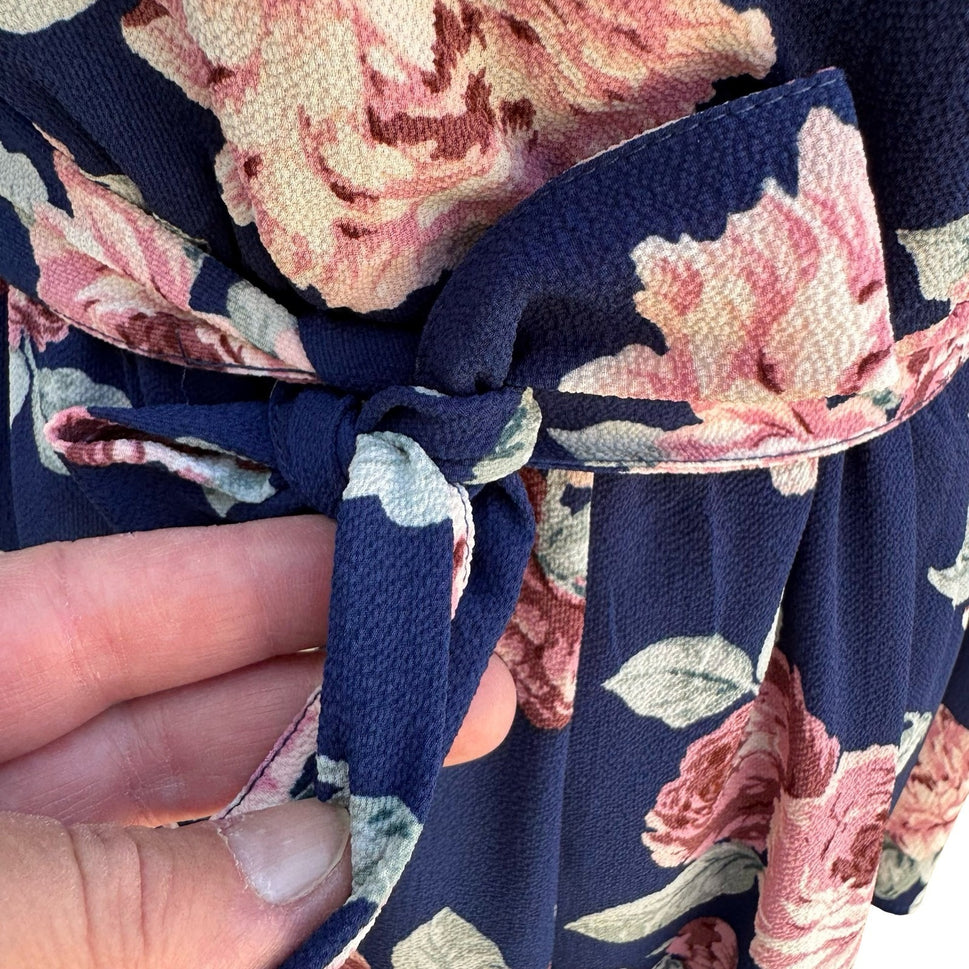 Lily Rose Navy Floral Long Sleeve Split Cuff Romper S Cottage Romantic Boho