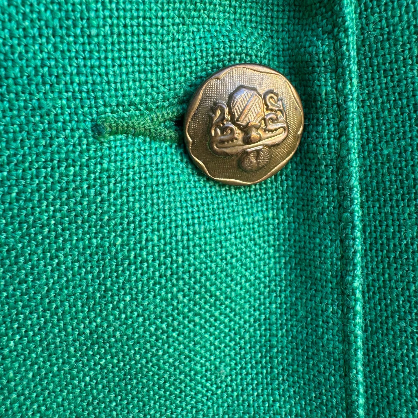 Vintage Womens Green Linen Preppy Decorative Gold Buttons Blazer Jacket Retro M
