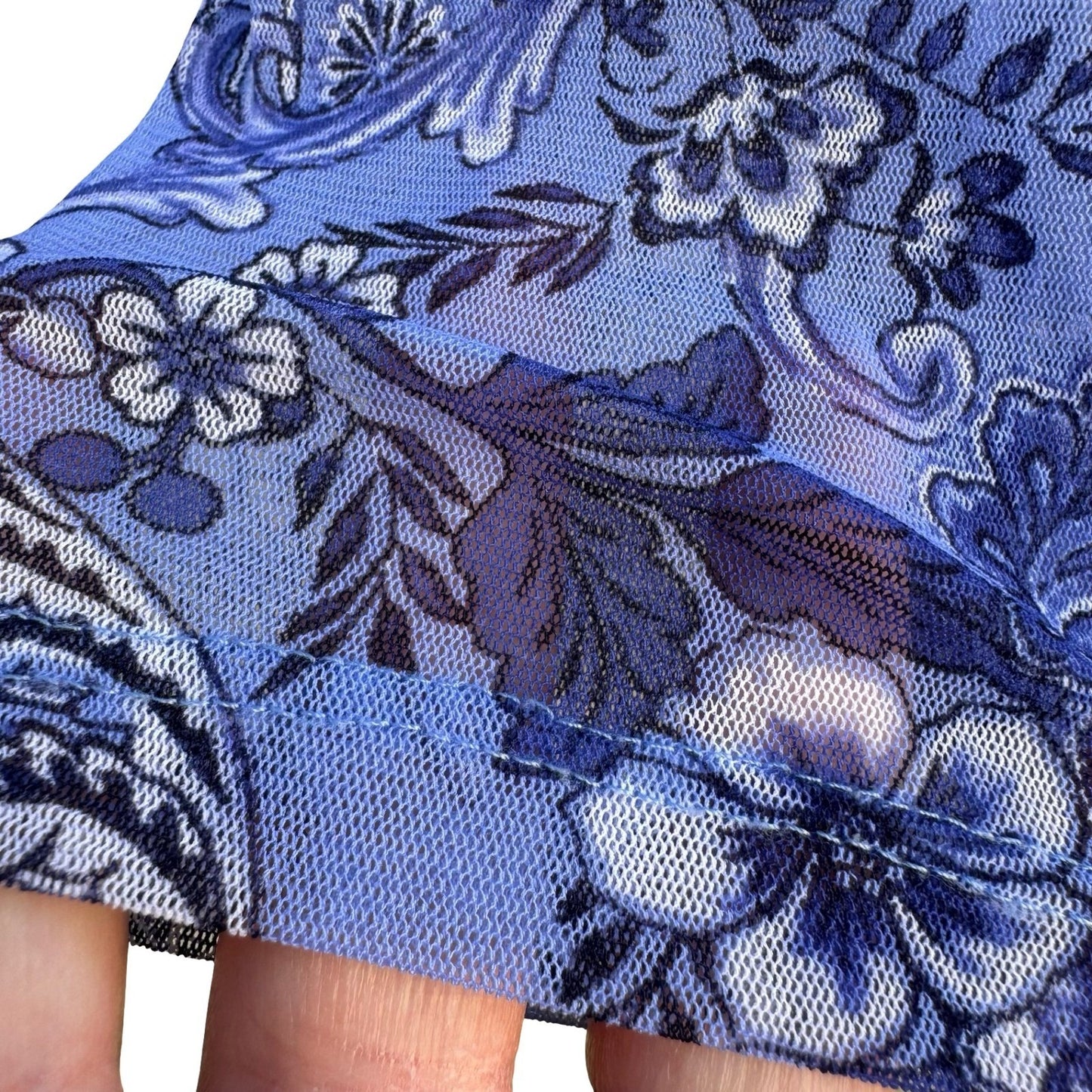 Charter Club Blue Medallion Paisley Mesh 3/4 Sleeve Top PL Boho Preppy Coastal