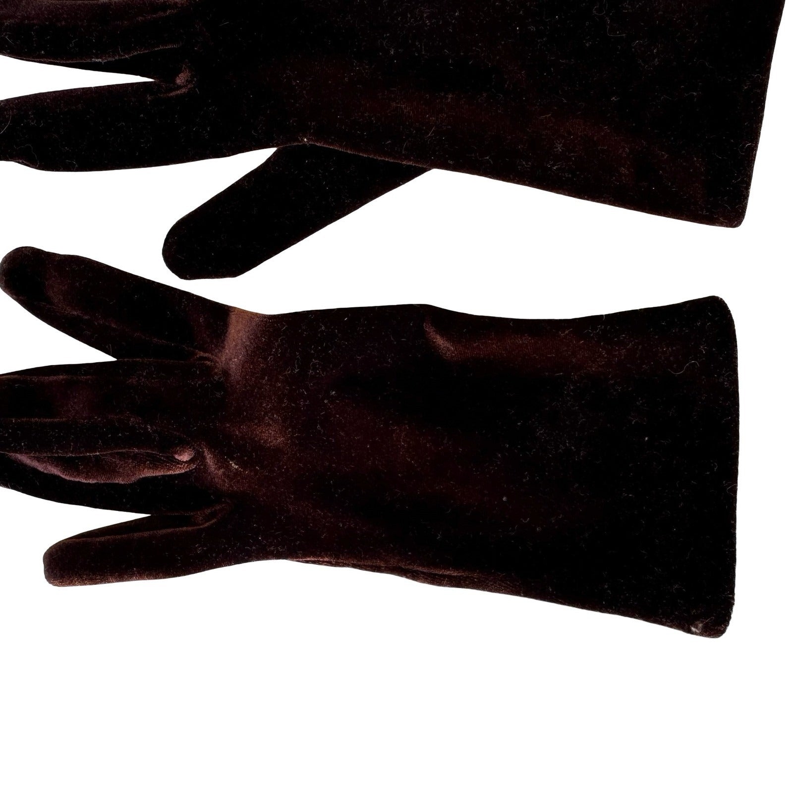 Portolano Vintage Goth Melba Brown Velvet Stretch Wrist Length Evening Gloves