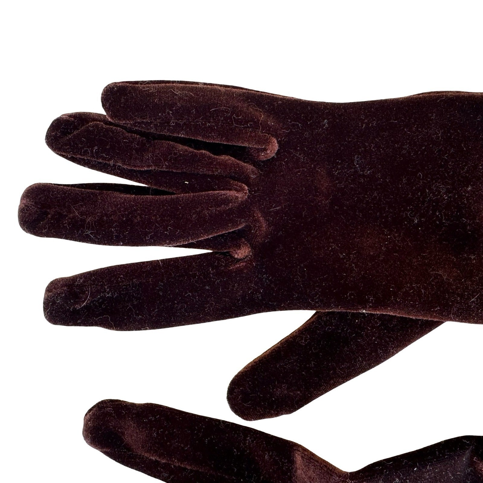 Portolano Vintage Goth Melba Brown Velvet Stretch Wrist Length Evening Gloves