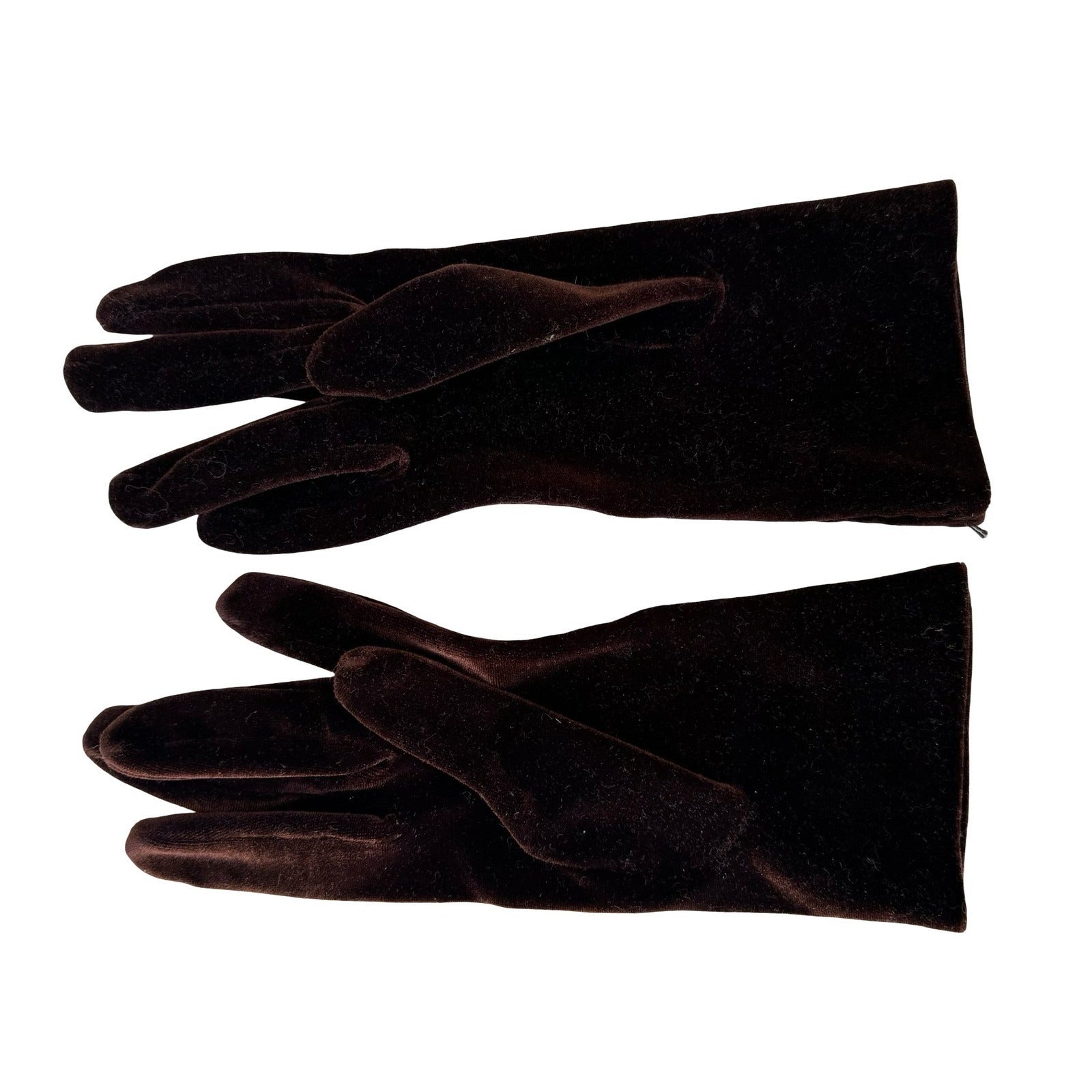 Portolano Vintage Goth Melba Brown Velvet Stretch Wrist Length Evening Gloves