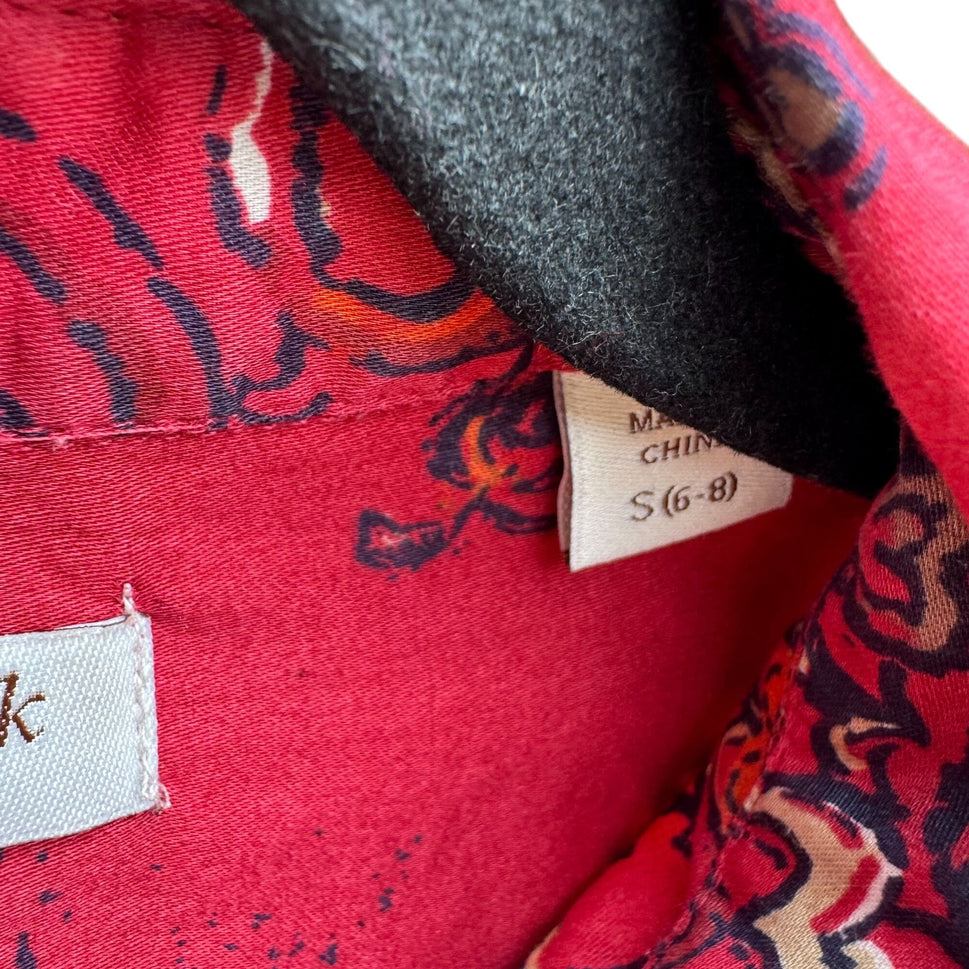 Coldwater Creek Shaped Womens Red Paisley Button-Up Long-Sleeve Shirt Blouse S