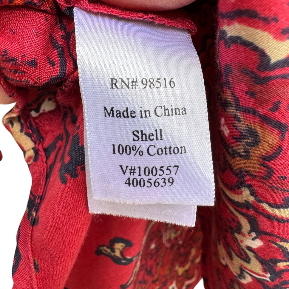 Coldwater Creek Shaped Womens Red Paisley Button-Up Long-Sleeve Shirt Blouse S