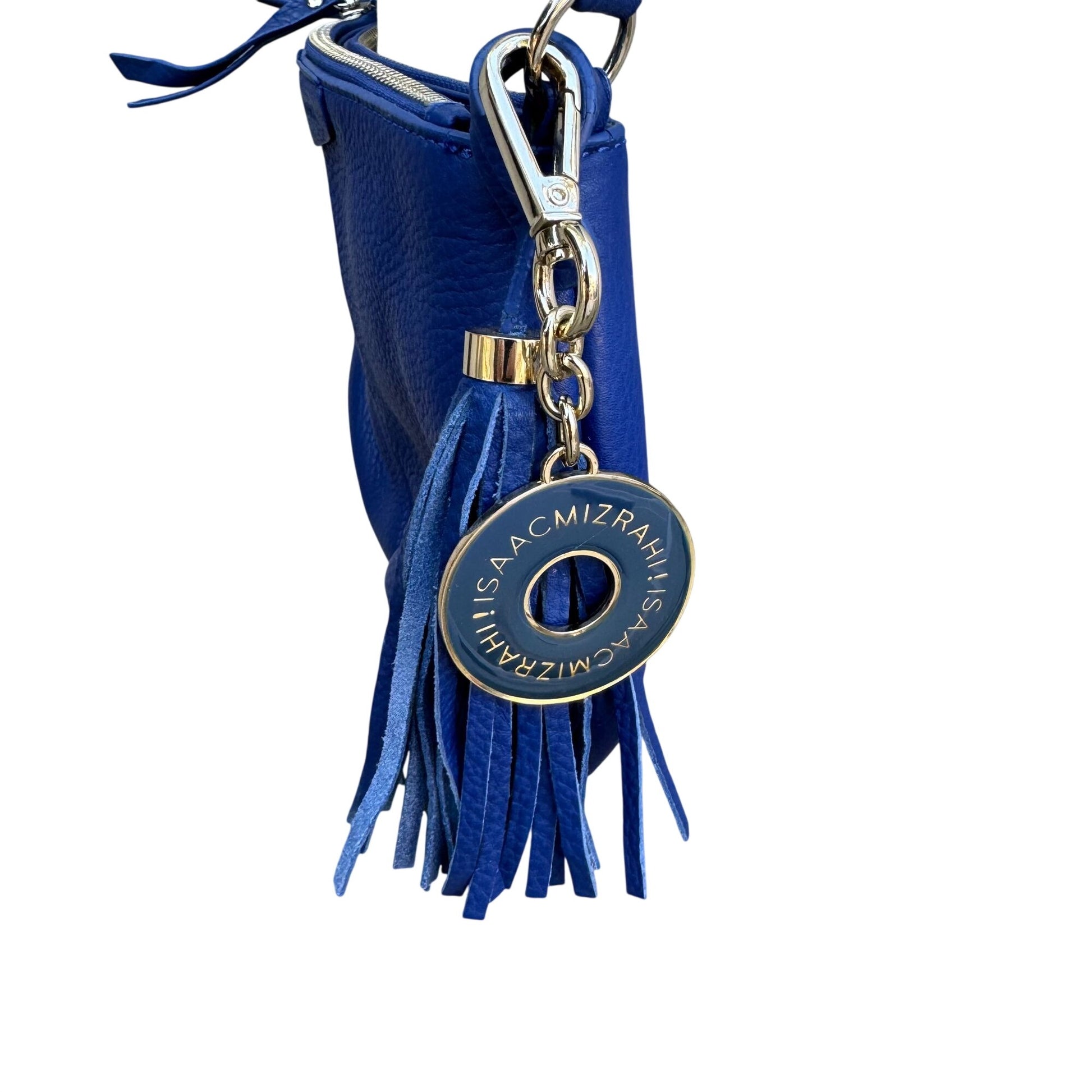 Isaac Mizrahi Crossbody Genuine Leather Bag Blue Tassel Adjustable Strap New