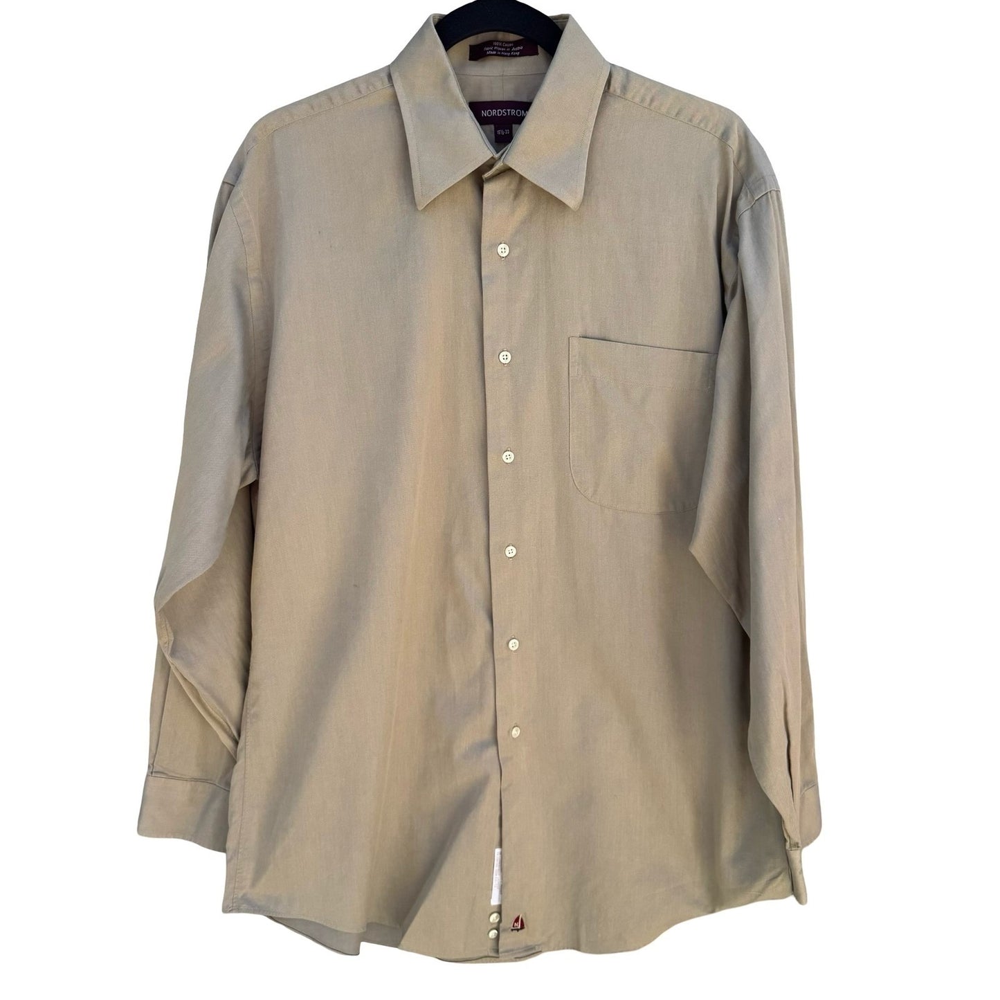 Nordstrom Vintage 90s Preppy Tan Twill Dress Shirt Austrian Cotton Mens 15.5