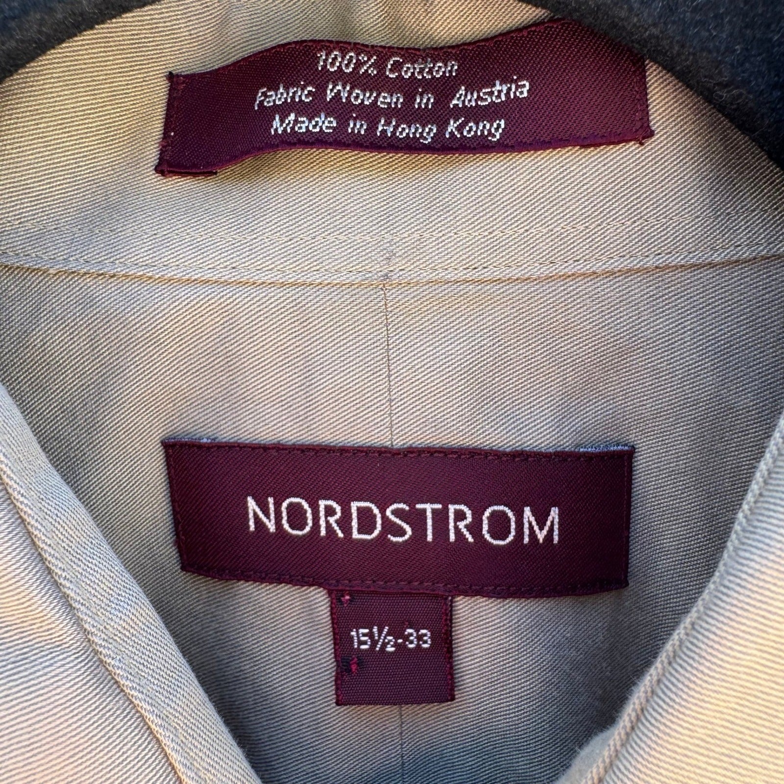 Nordstrom Vintage 90s Preppy Tan Twill Dress Shirt Austrian Cotton Mens 15.5