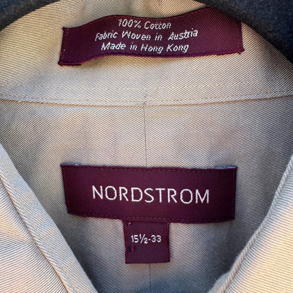 Nordstrom Vintage 90s Preppy Tan Twill Dress Shirt Austrian Cotton Mens 15.5