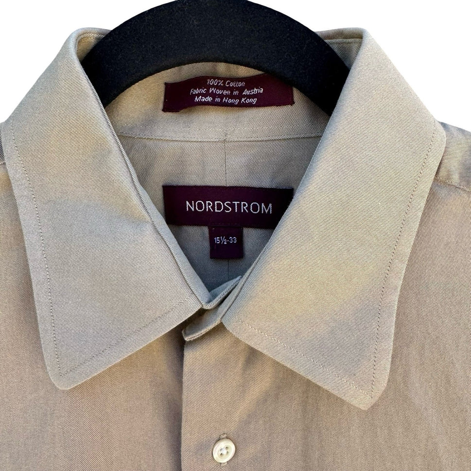 Nordstrom Vintage 90s Preppy Tan Twill Dress Shirt Austrian Cotton Mens 15.5