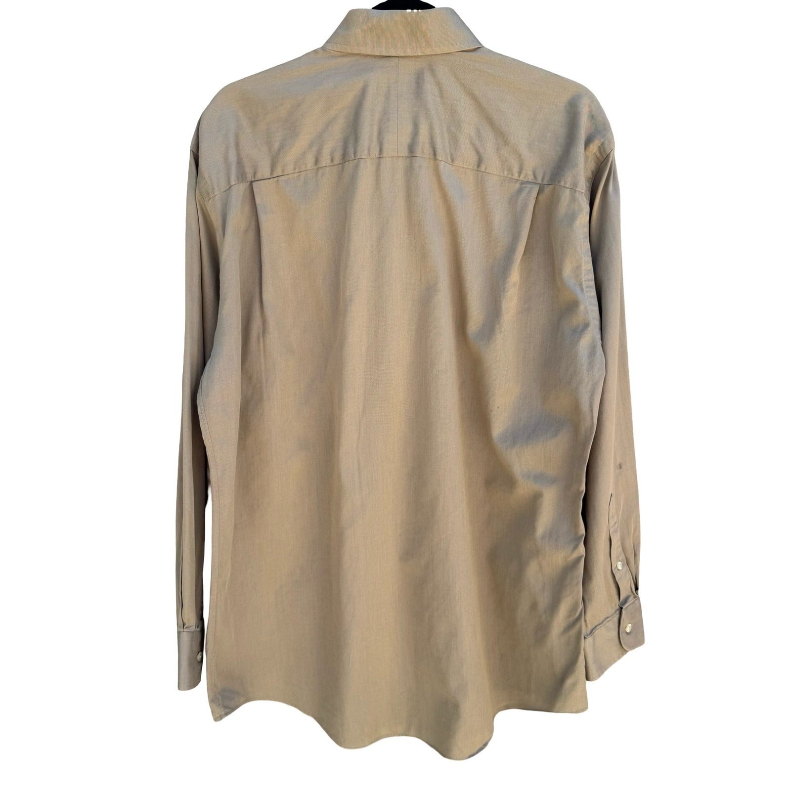 Nordstrom Vintage 90s Preppy Tan Twill Dress Shirt Austrian Cotton Mens 15.5