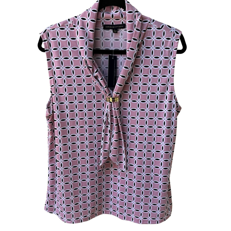 Adrienne Vittadini Professional Mod Geometric Cowl Neck Blouse Pastel Pink L NEW