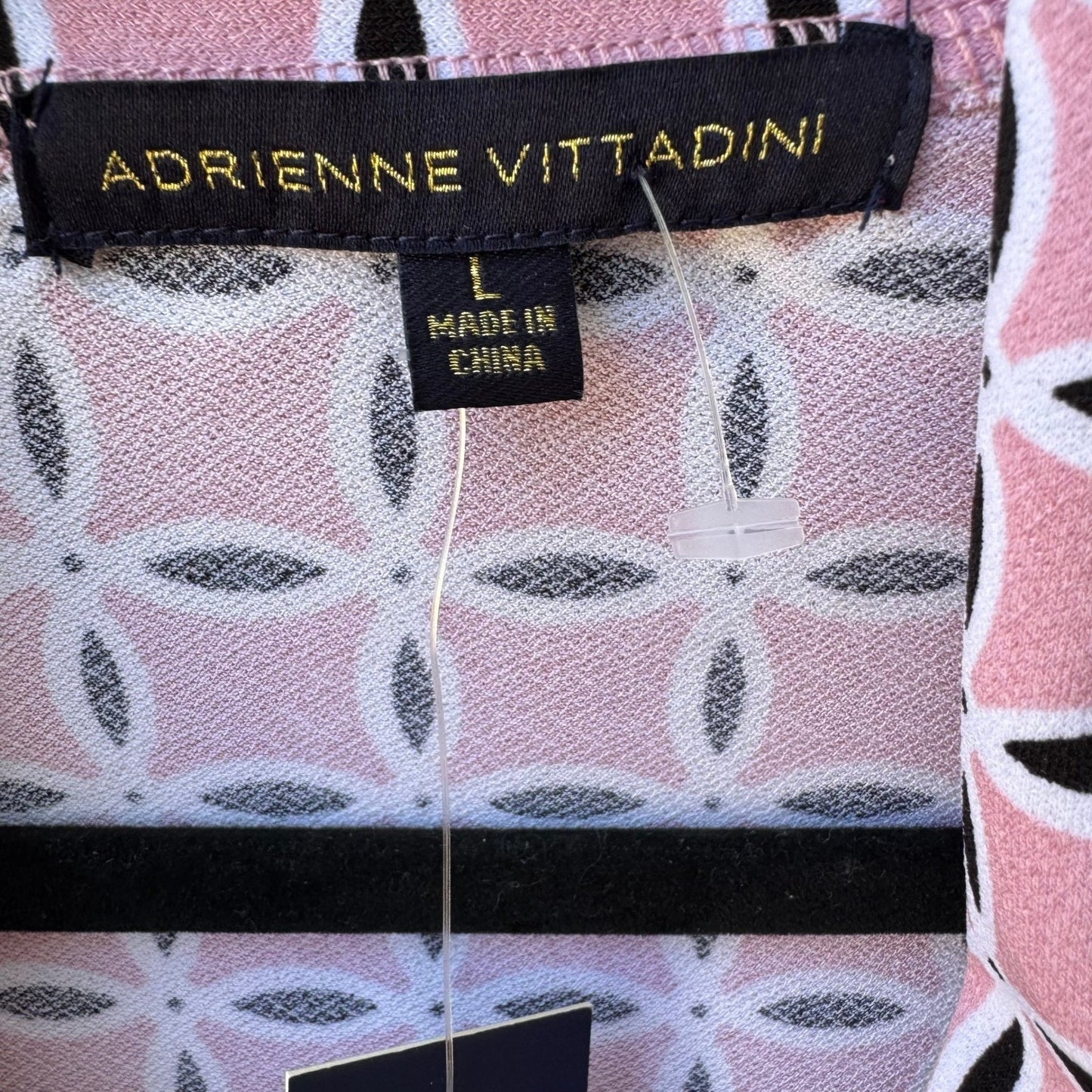 Adrienne Vittadini Professional Mod Geometric Cowl Neck Blouse Pastel Pink L NEW