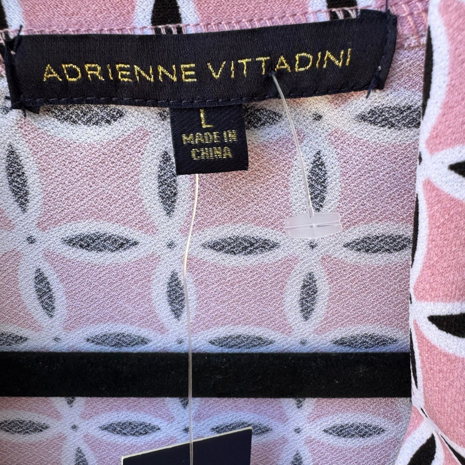 Adrienne Vittadini Professional Mod Geometric Cowl Neck Blouse Pastel Pink L NEW