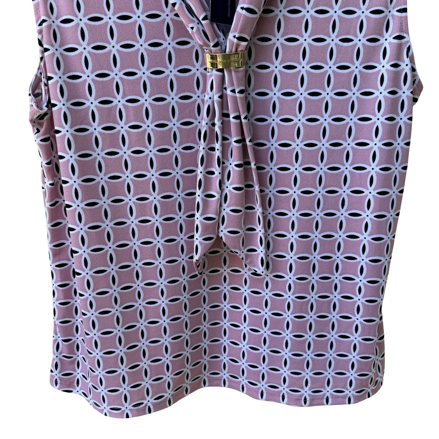 Adrienne Vittadini Professional Mod Geometric Cowl Neck Blouse Pastel Pink L NEW