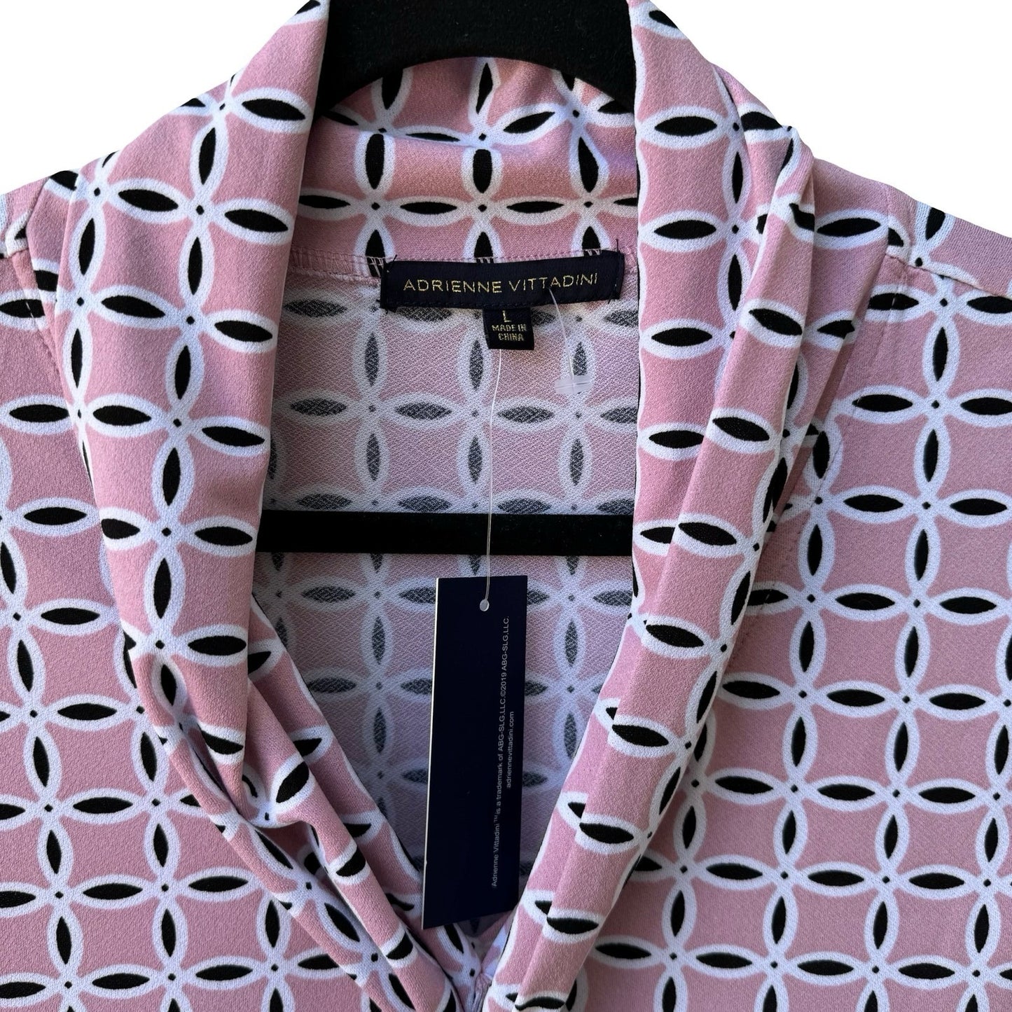 Adrienne Vittadini Professional Mod Geometric Cowl Neck Blouse Pastel Pink L NEW
