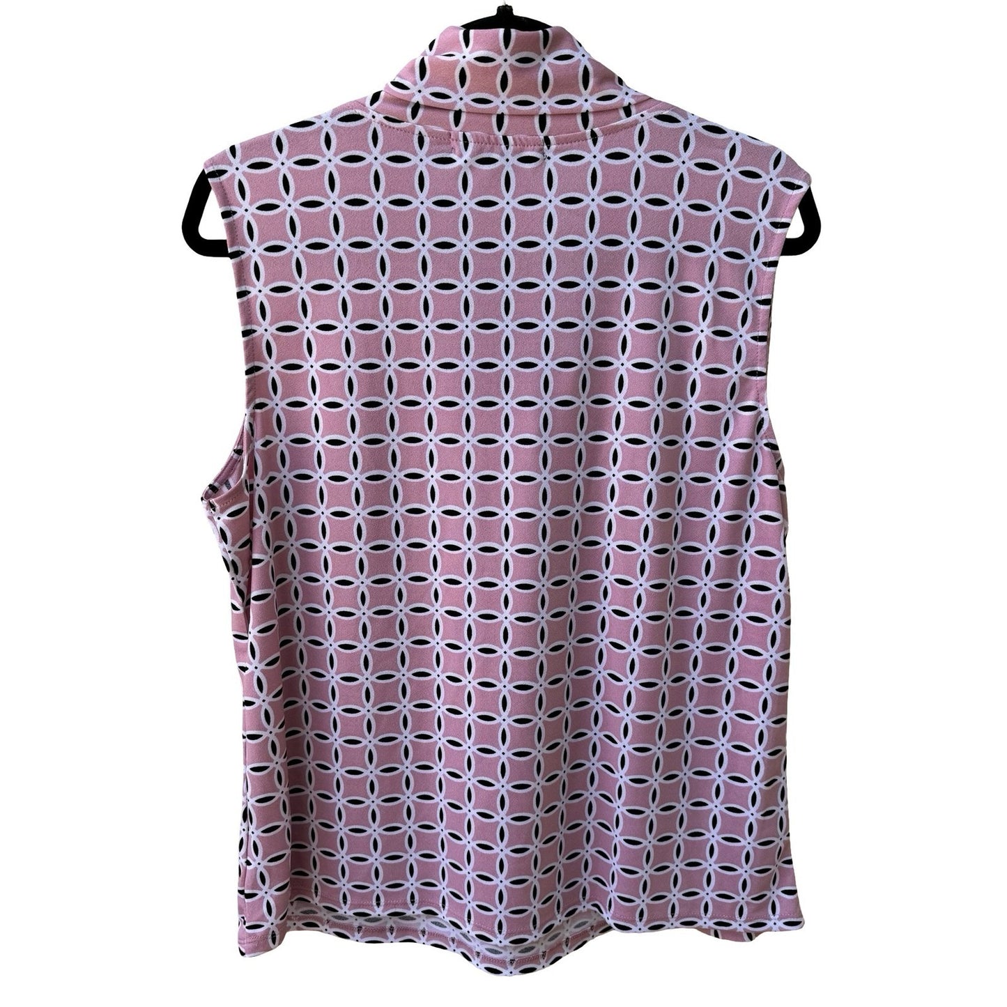 Adrienne Vittadini Professional Mod Geometric Cowl Neck Blouse Pastel Pink L NEW