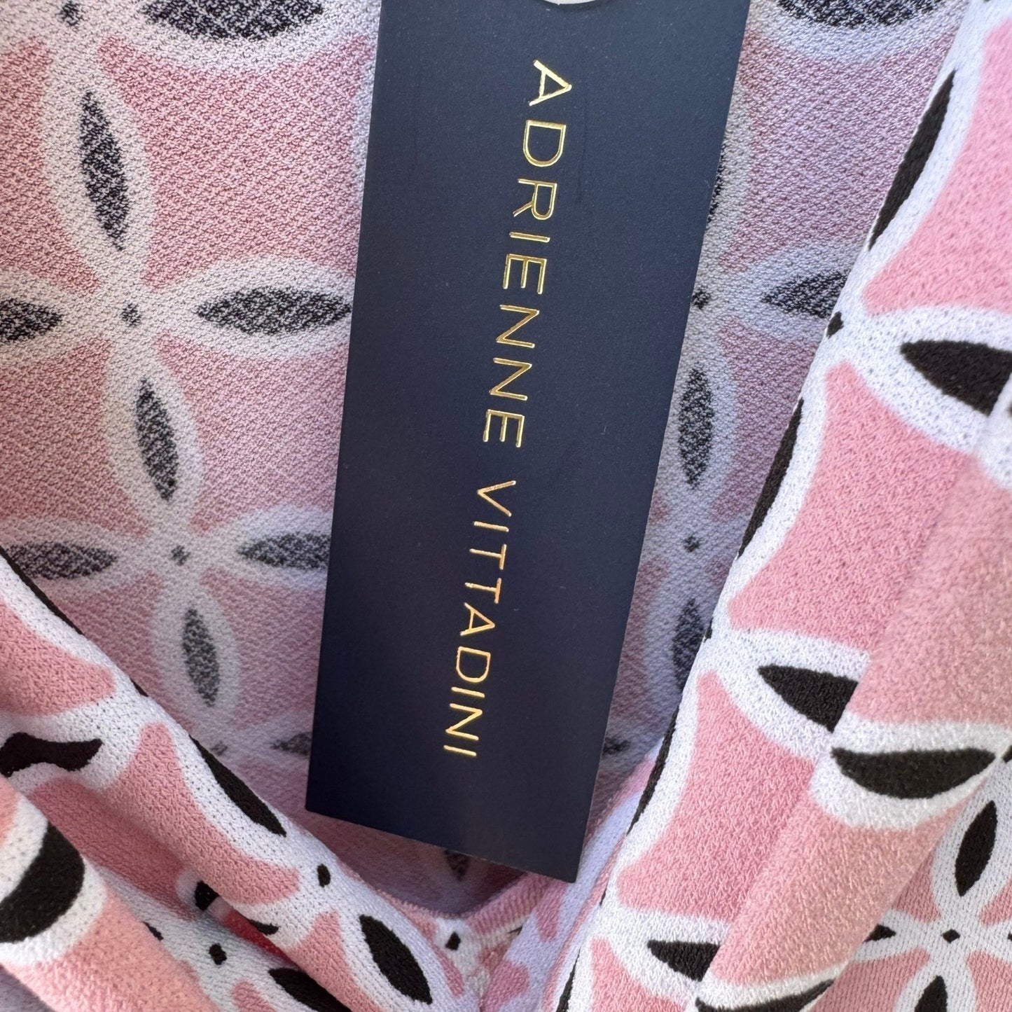 Adrienne Vittadini Professional Mod Geometric Cowl Neck Blouse Pastel Pink L NEW