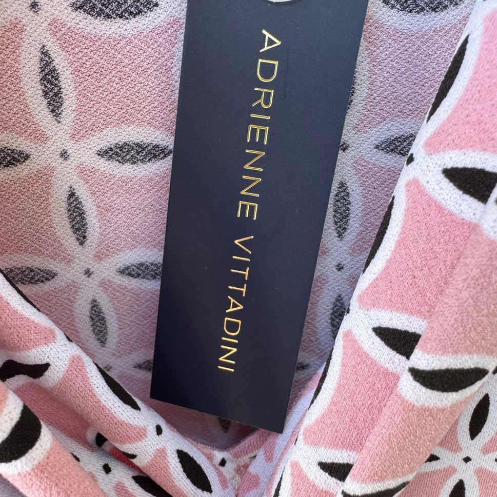Adrienne Vittadini Professional Mod Geometric Cowl Neck Blouse Pastel Pink L NEW