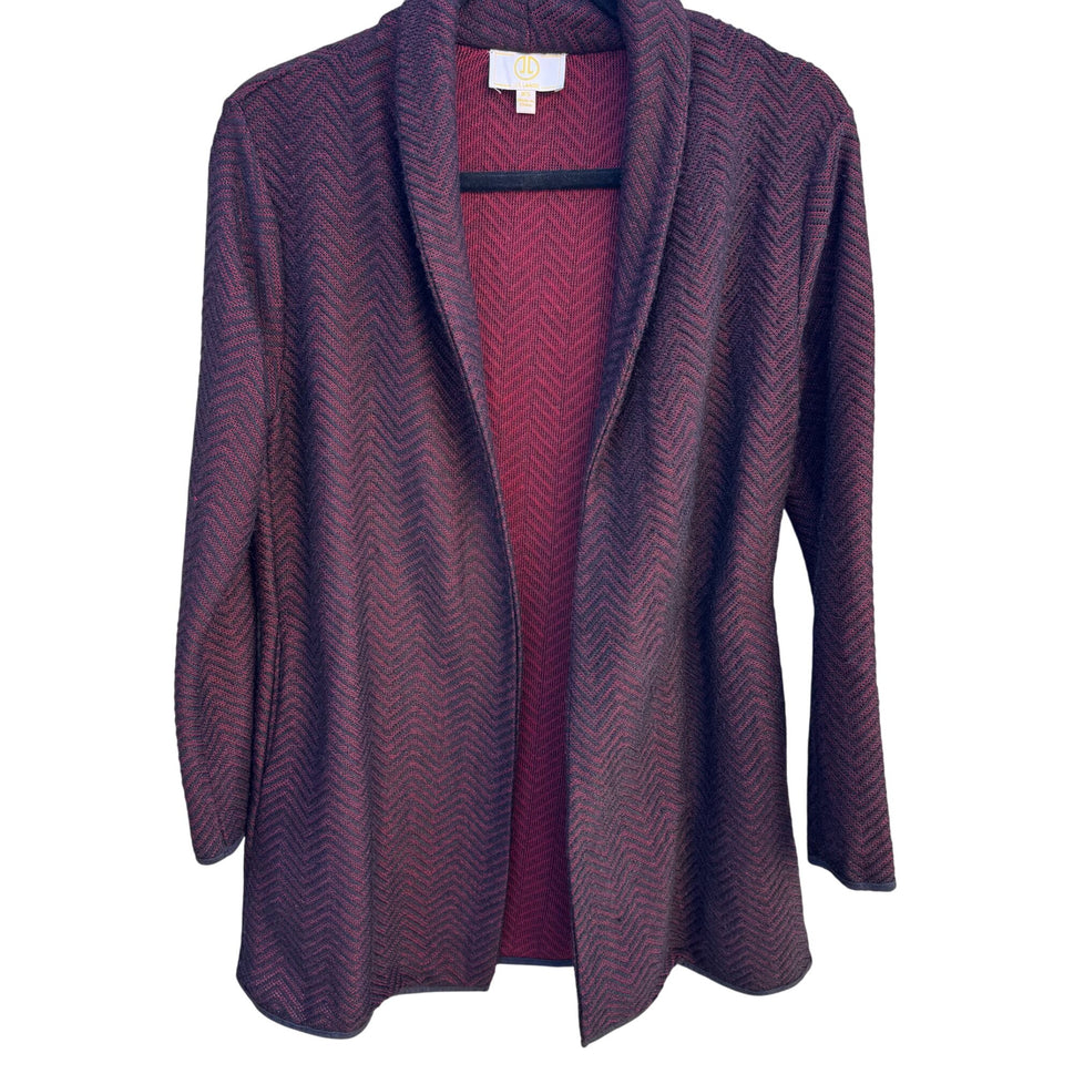Liz Lange Herringbone Chevron Open Front Cardigan Jacket Herringbone Burgundy XS