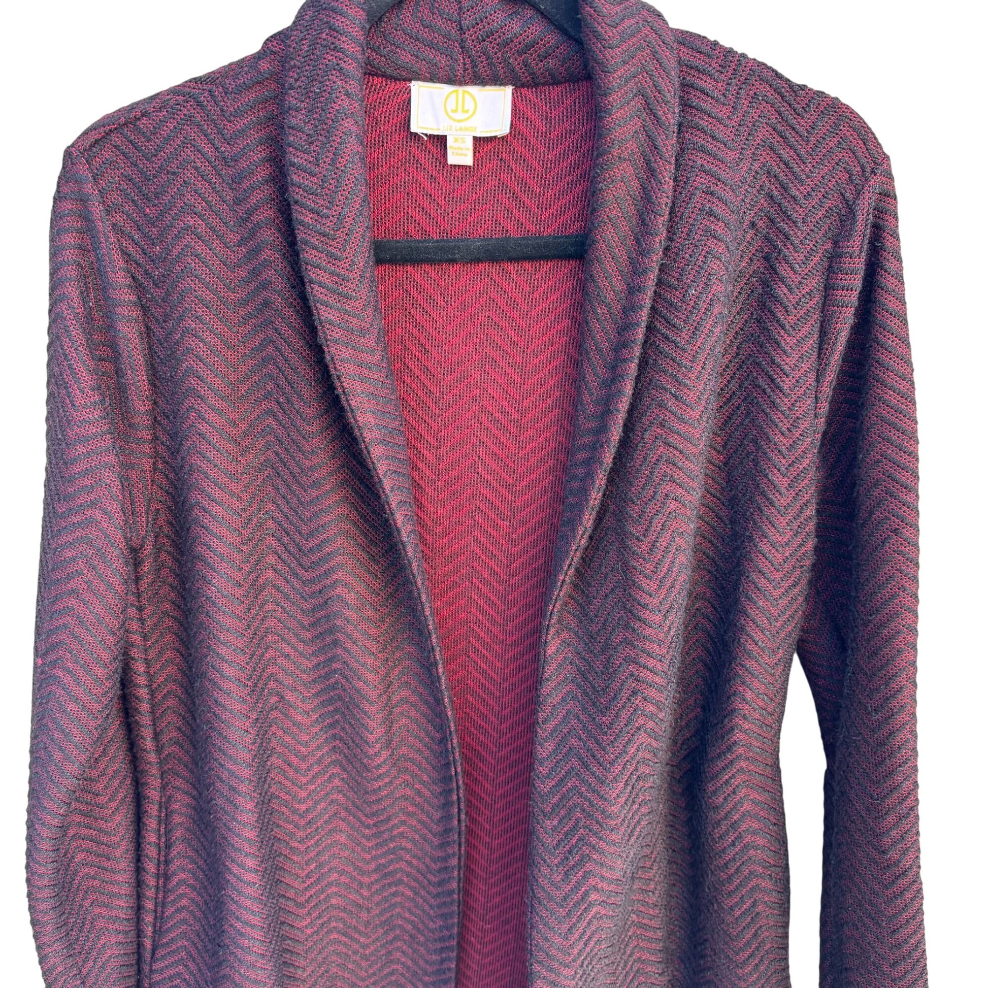 Liz Lange Herringbone Chevron Open Front Cardigan Jacket Herringbone Burgundy XS