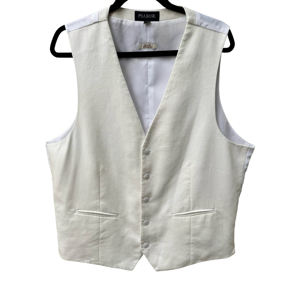 Jos A Bank Coastal Minimalist Slim Fit Linen Cotton Suit Vest White Mens XL