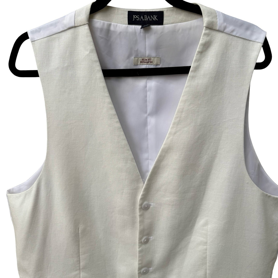 Jos A Bank Coastal Minimalist Slim Fit Linen Cotton Suit Vest White Mens XL