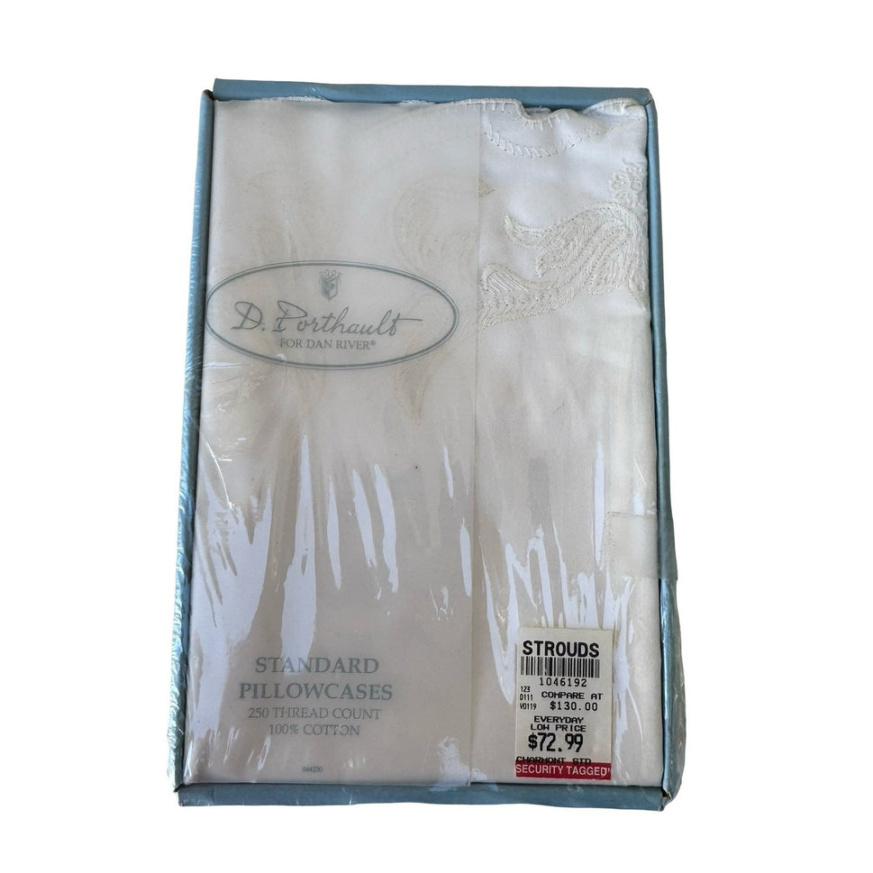 D. Porthault Dan River Chaumont Embroidered Pillowcase Set Cream Standard Size