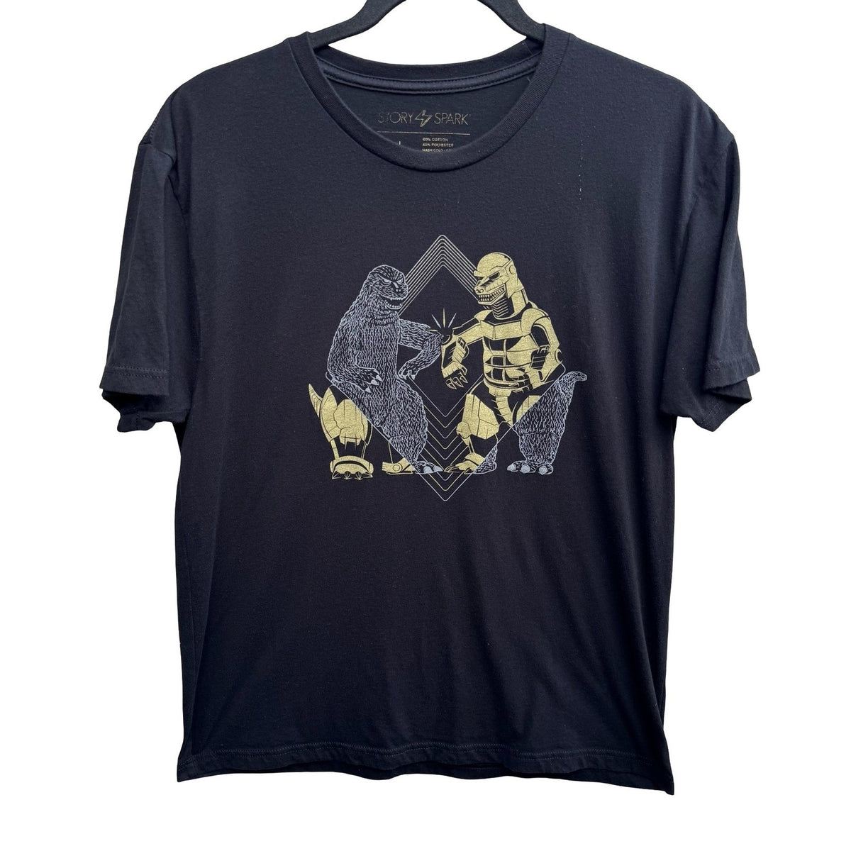 Story Spark Meet & Greet Kaiju Godzilla Robot Fist Bump Graphic Tee Shirt Mens L
