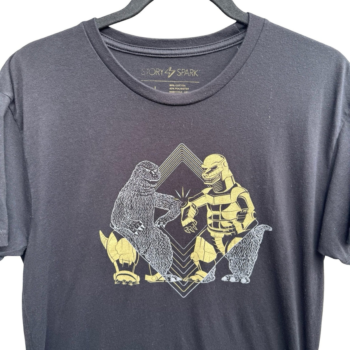 Story Spark Meet & Greet Kaiju Godzilla Robot Fist Bump Graphic Tee Shirt Mens L