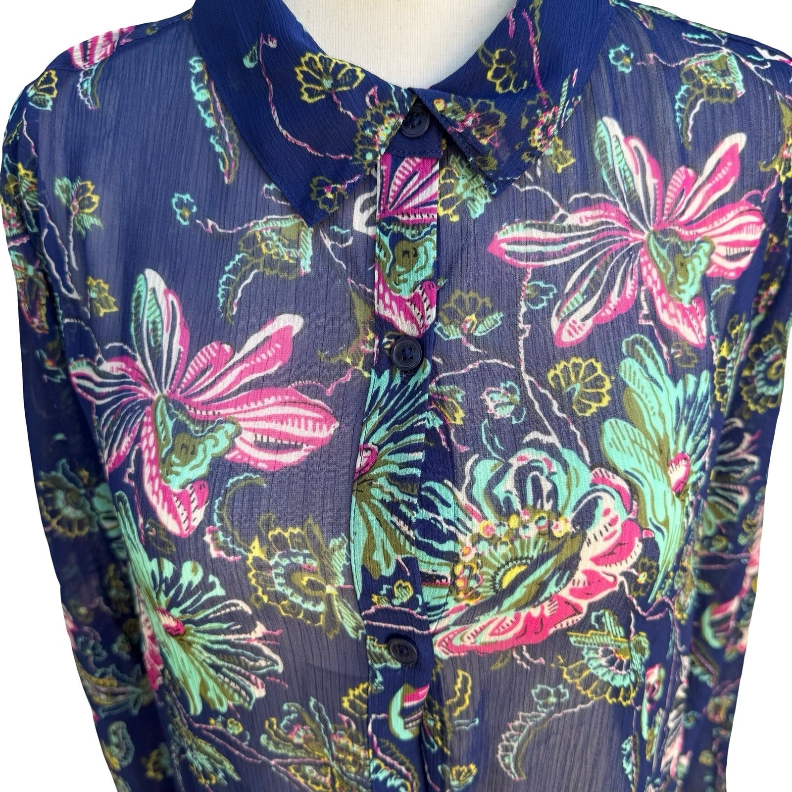 C Wonder Boho Coastal Resorwear Whimsigoth Floral Sheer Maxi Shirt Dress 12P
