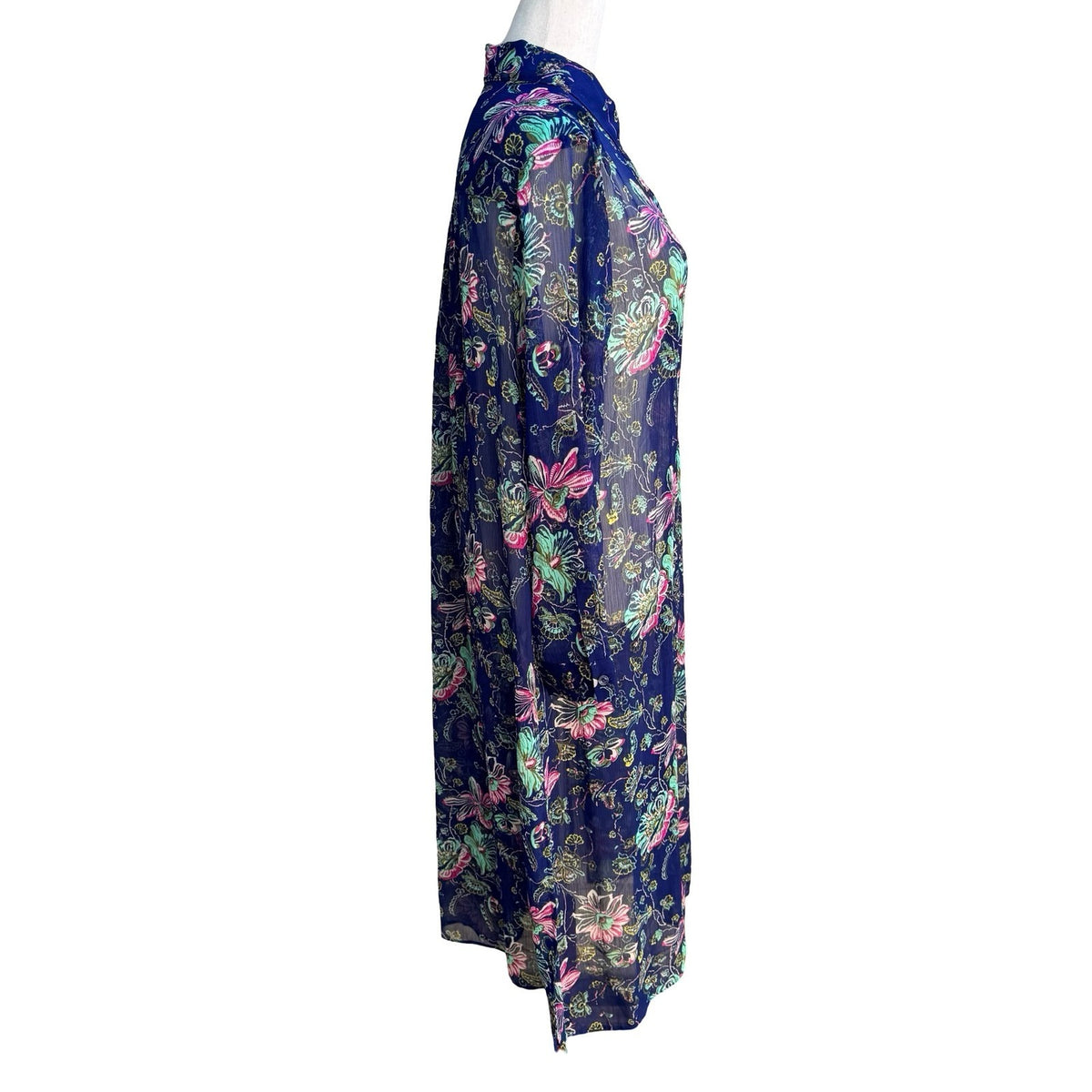 C Wonder Boho Coastal Resorwear Whimsigoth Floral Sheer Maxi Shirt Dress 12P