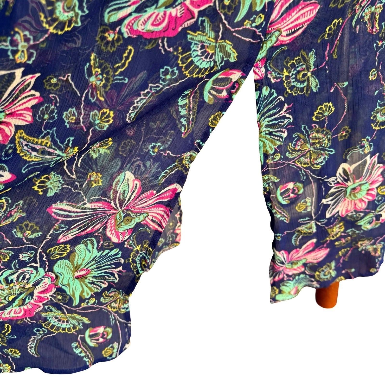 C Wonder Boho Coastal Resorwear Whimsigoth Floral Sheer Maxi Shirt Dress 12P
