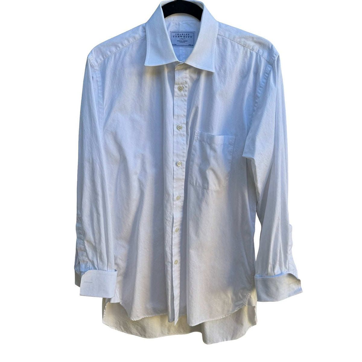 Charles Tyrwhitt Tailored Herringbone French Cuff Dress Shirt White Mens 15.5/33