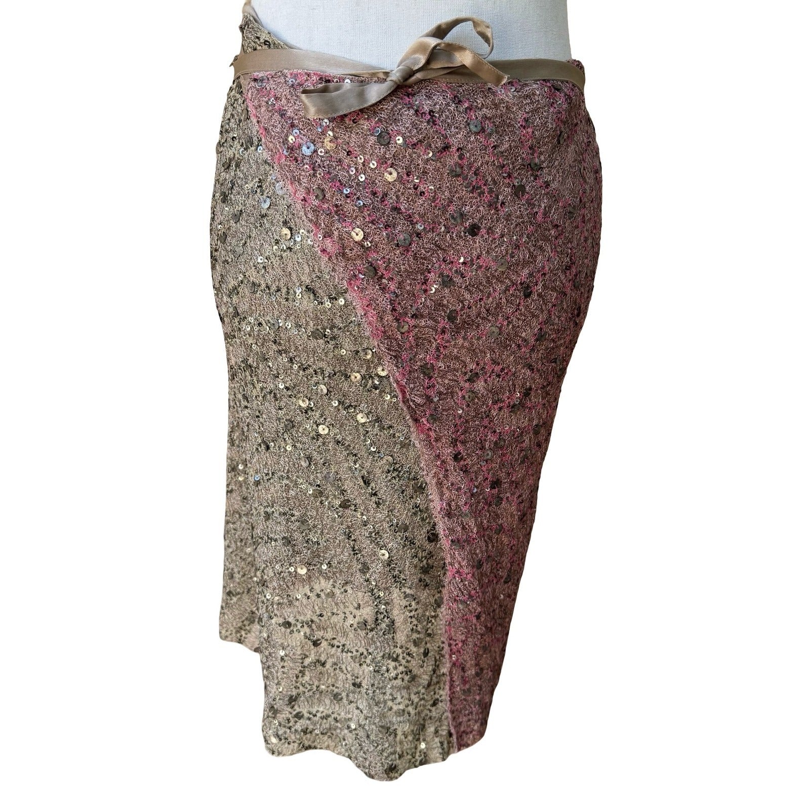Chan Luu Y2K Handmade Boho Resortwear Mermaidcore Glam Sequin Wrap Midi Skirt M