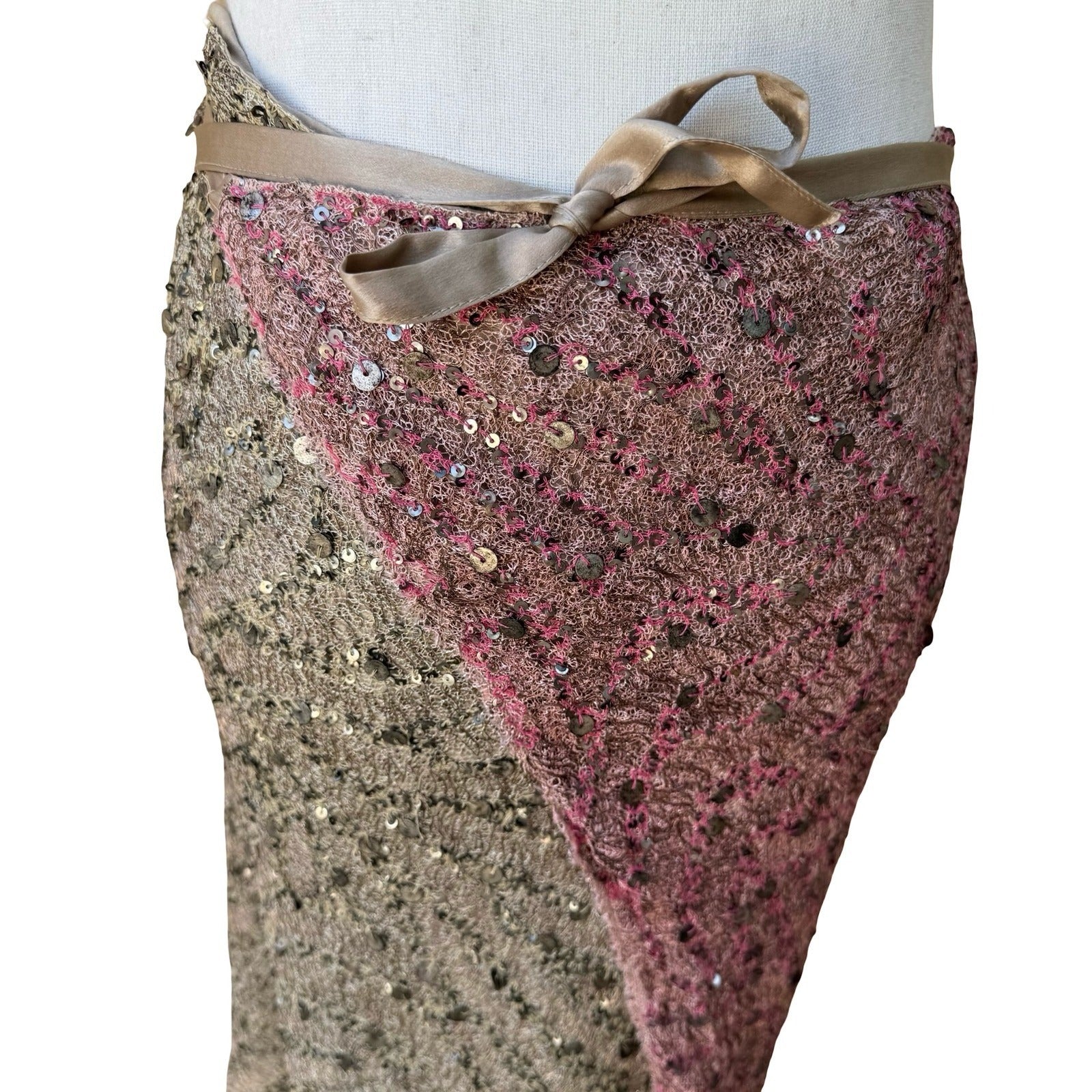 Chan Luu Y2K Handmade Boho Resortwear Mermaidcore Glam Sequin Wrap Midi Skirt M