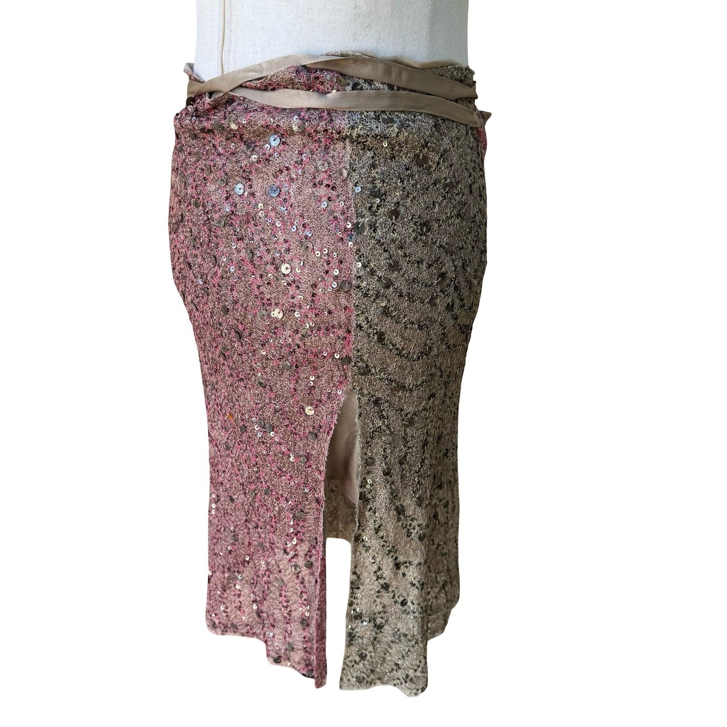 Chan Luu Y2K Handmade Boho Resortwear Mermaidcore Glam Sequin Wrap Midi Skirt M